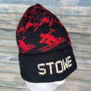 Stowe Moriarty Hat Beanie Vintage Wool Fair Isle Knit Ski Cap Vermont USA Black